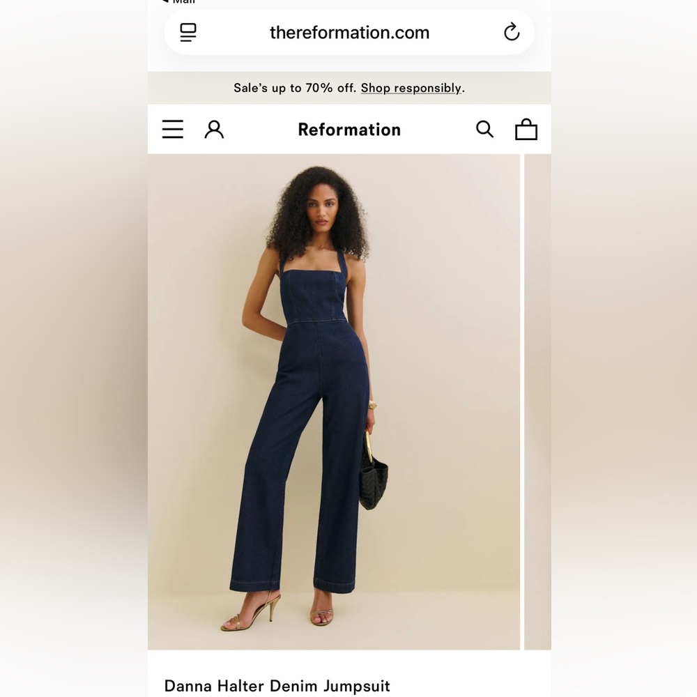 Reformation Dark Blue Denim Jumpsuit